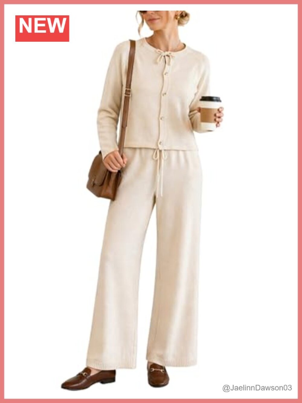 Ynhonra Women's Knit Lounge Set 2 Piece Cardigan Wide Leg Pants